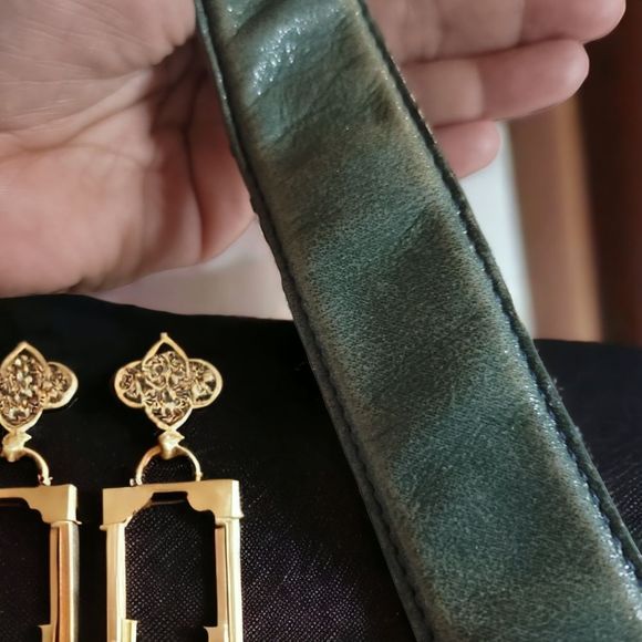 Tory Burch Vintage Green Shimmer Leather Blue Beaded Hobo Shoulder tote bag - Picture 9 of 16